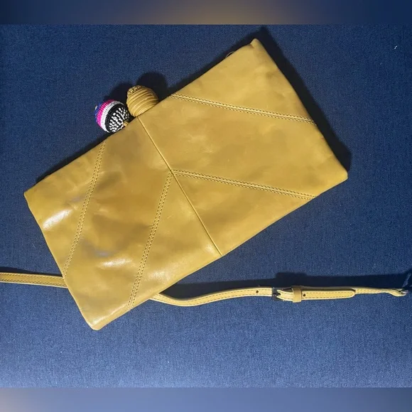 MALIPARMI Mustard Yellow Leather Stitched Ball Clutch Shoulder Bag Purse